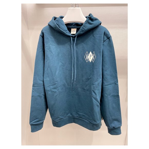 A.P.C. BEAU HOODIE SWEATSHIRT IN TEAL BLUE - Picture 4 of 10
